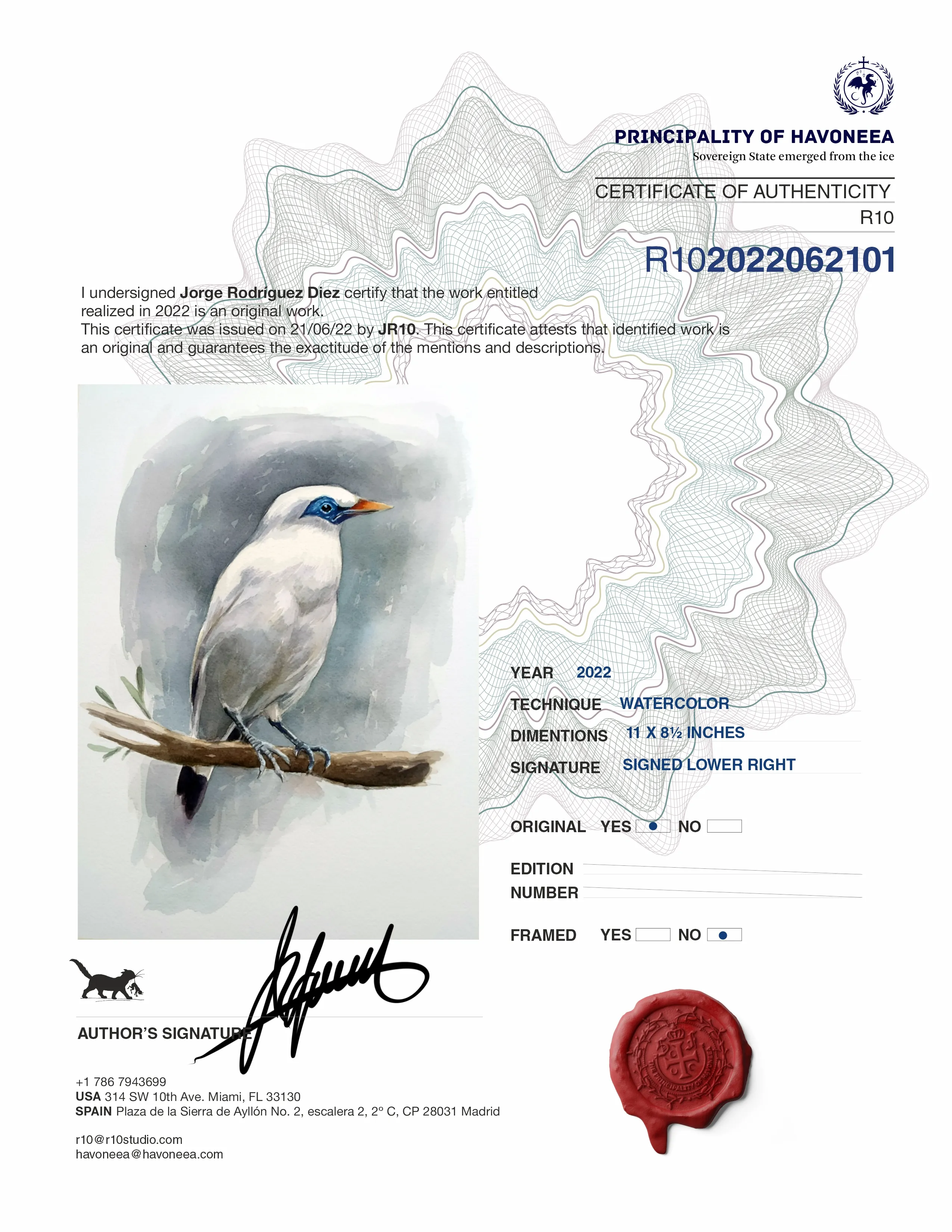 Certificate of authenticity with a wax seal